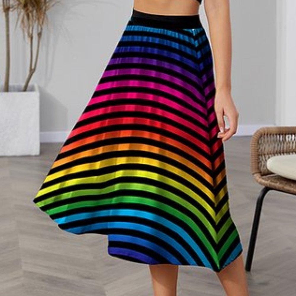 NWT 🌟 Host Pick🌟Black Rainbow Stripe Midi Skirt - 2x